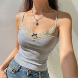 New Spice Girl Style Fashion Knitted Lace Spliced Round Collar Navel Vest In Summer 2025