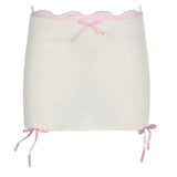 Hot Girl Style Belt Collision Color Small Bow Knot Woolen Skirt 2025 Spring / Summer New Sexy Buttocks Skirt