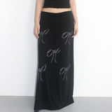 Spicy Girls Fashion Bow Printing Rope-Drawing Waist Half Skirt 2024 High Waist Thin Simple Style Knitted Skirt Woman