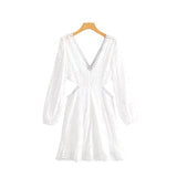Znbbw And Winter New V-Collar Lace Waist Open Dress Embroidered Hollowed-Out Sexy Skirt