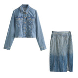 Znbbw Spring Style Slim Jacket Denim Jacket 6147092 Denim Skirt 6147088