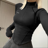 2024 Fashionable Women's Wear Ins Street Fashion Spicy Girl Style Invisible Zipper Collar Line T-Shirt