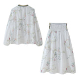 Znbbw Summer Flower Embroidered Shirt 5770037 Embroidered Flute Skirt 5770038