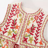 Znbbw New Embroidery Short Style Casual Round Neck Cardigan Vest