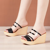 Women With High Heels And Flip-Flops Wear 2025 New Summer Muffins With Thick Soles, Fish Mouths, Fashionable, Big-Size Flip-Flops