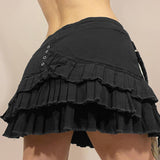 2024 Summer New Personality Street Fashion Trend Splicing Tie With Dark Wind Pleated Skirt