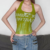 Rendered Letter Print Neck Vest 2024 Sexy Spice Girl With Tight Back And Thin Inside Wearing A Sling Top