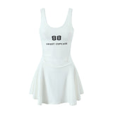 Znbbw Spring Style Lace U-Collar Digital Printing Sports Style Slim Dress Short Skirt