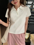 Pure Hot Girls Polo Collar Solid Color Short-Sleeved T-Shirt Women's Summer New Design Style Basic Style Blouse