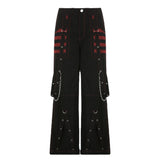 2024 Early Spring New Women's Wear Loose Color Striped Mesh Stitching Dark Chain Ribbon Woven Trousers
