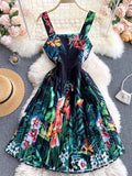 Znbbw Spring New Sling Dress Seaside Vacation Tropical Printing, Shoulder Slimming And Skinny Skirt Trend