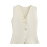 Znbbw New Gold Button Knitted Vest Small Pleated Spliced Skirt Suit