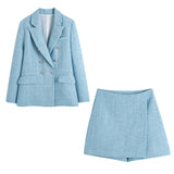 Znbbw Spring Plaid Textured Double-Breasted Suit Coat Textured Skirt Suit