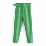 Znbbw 2024 New Pleated Multi-Color Harlan Pants Leisure Solid-Color Women's Pants Belt
