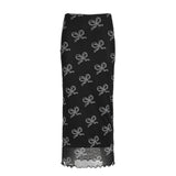 Characteristic Bowknot Printed Spice Girl Low-Waisted Net Skirt 2024 Spring And Summer New Temperament Age-Reducing Hip Skirt