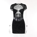 Znbbw Autumn New Spicy Girls Sexy Slim Hip Skirt Fashion Flocking Lace Hollowed-Out Dress Woman