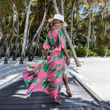 Znbbw New Summer Print Dress INS Leisure Vacation Loose Medium-Sleeved Beach Skirt