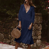 Znbbw Summer New Lace V-Collar Ins Casual Loose Lace Stitched Seven-Sleeve Cake Skirt