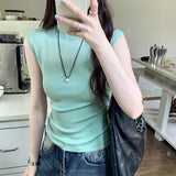 Korean Tulle Spliced Sleeveless Sweater Women's Summer 2024 New Style Slim And Gentle Blouse With Thin Temperament