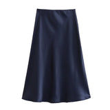 Znbbw 2024 New Elastic Waistline Simple Full-Color Satin Full-Length Skirt