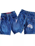 Znbbw Shorts, Y2K Pants, Harajuku, Hip-Hop, Lucky Seven, Vintage Blue Baggy Jeans