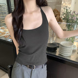 Hot Girl Style Black I-Shaped U-Shaped Collar With Sling Vest Outside Wearing Short Slim And Slim Blouse Woman