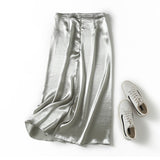 Znbbw New Satin Champagne Medium-Long Fashionable Half Skirt