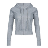 Street Solid Color Rib Hooded Hoodie 2024 Autumn New Zipper Pocket Splicing Jacket