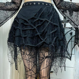 Znbbw Gothic Punk, Spider Web, Tassel, Half Skirt, Dark Wind, Short Skirt