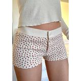 Sweet And Spicy Girl, Strawberry Printed Breasted, Slim, Low-Waisted Shorts, Straight-Tube Casual Pants, Home-Bottomed Pants.