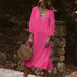 Znbbw Summer New Lace V-Collar Ins Casual Loose Lace Stitched Seven-Sleeve Cake Skirt