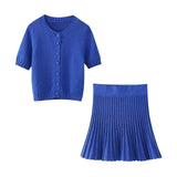 Znbbw Spring Short-Sleeved Knitted Coat 6771024 Pleated Knitted Skirt 6771025