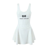 Znbbw Spring Style Lace U-Collar Digital Printing Sports Style Slim Dress Short Skirt