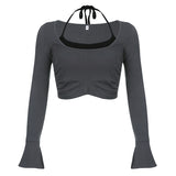Fashionable Split Horn Sleeve Pull-Rope Blouse Two-Piece Set Of New Spicy Girls In Spring And Summer 2024 Slim And Slim Suit