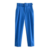 Znbbw 2024 New Pleated Multi-Color Harlan Pants Leisure Solid-Color Women's Pants Belt