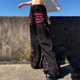 2024 Early Spring New Women's Wear Loose Color Striped Mesh Stitching Dark Chain Ribbon Woven Trousers