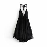 Znbbw The Summer Of 2024, The New Style Baitai Thin Laminated Net Yarn Spliced V-Collar Halter Skirt With Large Bare Back