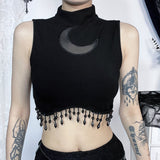 Znbbw Summer 2024 New Vest Dark Wind Moon Chain Small High-Necked Sleeveless Top Girl