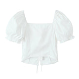 Znbbw New French Vintage Design Pleated Square Collar Bubble Sleeve Shirt