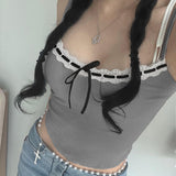The Sweet And Hot Girl Hit The Lace, Low-Cut V-Collar, Rope Tie, Tight Sling, Vest, Sweet Top