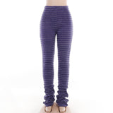 Znbbw Spring Striped Casual Pants Knitted And Stitched Sexy Slim High Waist Personality Long Trousers