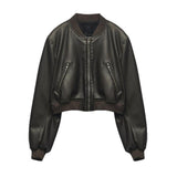 Znbbw Temperament Leisure Spring New Style Retro Standing Collar Locomotive PU Imitation Leather Pilot Jacket Jacket