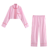 Znbbw New Rolled-Edged Poplin Shirt Rolling-Edged Pajamas Style Pants Set