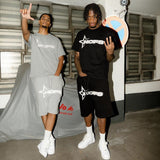 Znbbw Year's New Short-Sleeved Shirt For Men And Women's Trend Card Street Hip-Hop Punk Letter Printed T-Shirt Shorts