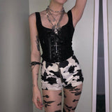 Znbbw Summer New Black Vest Ins Square Collar Knitted Lace Sleeveless Halter Top