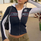 2024 Slim And Thin Personality Street Cool Fashion Letter Printing Motorcycle Style Blue And White Coat