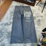 Znbbw Street Jeans Hip-Hop Poker Graphic Printed Loose Jeans Y2K Wide-Legged Pants