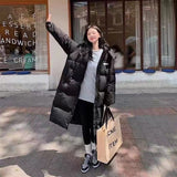 Down Cotton Clothes Women Long Over The Knee Winter 2024 New Korean Version Of Cotton-Padded Jacket Women Loose And Thick Padded Clothes