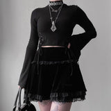 Znbbw Dark Design Embroidered Lace Skirt 2024 Winter High Waist New Black Half Skirt