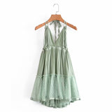 Znbbw The Summer Of 2024, The New Style Baitai Thin Laminated Net Yarn Spliced V-Collar Halter Skirt With Large Bare Back